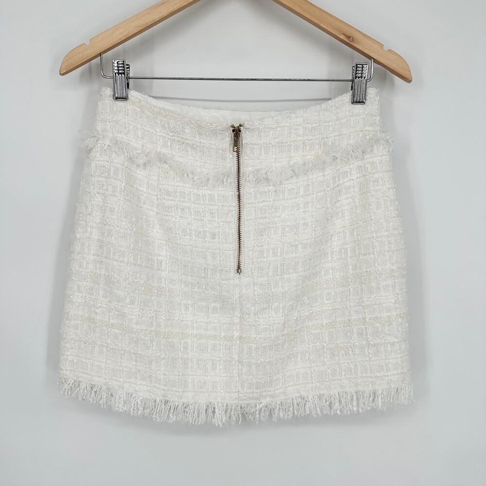 Walter Baker Daphne Tweed Mini Skirt Gold Button Fringe Angelic White NWT - Picture 8 of 10